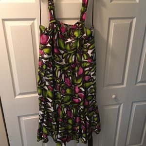 Lane Bryant Brown, Green, and Pink midi Dress